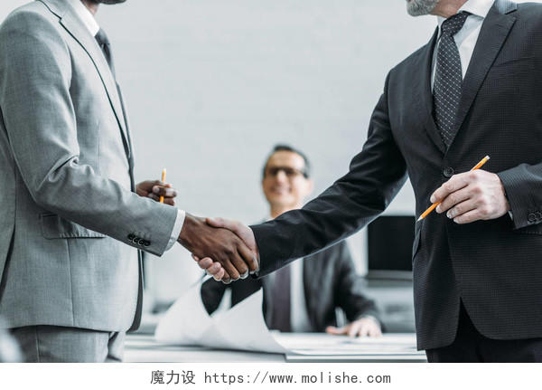 Multiehtnic 商务同仁的部分看法握手办公室签约成功合作合作团结握手企业团结团结人物合作平台商务人士合作握手